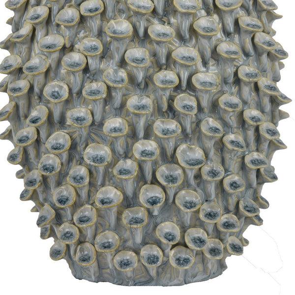 Benzara Nina Decorative Bowl Light Blue Textured Coral Gray Ceramic 13 Inch -BM331047