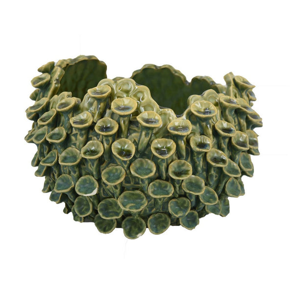 Benzara Nina Decorative Bowl Textured Green Ceramic Abstract Coral 11 Inch -BM331051