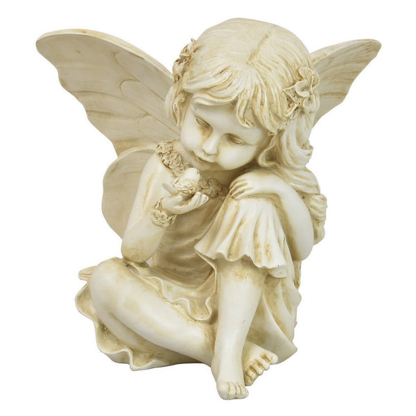 benzara Nizy Fairy Angel Statue Figurine Outdoor Garden 21 Inch White Resin -BM324641
