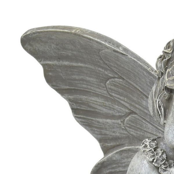 Benzara Nizy Fairy Angel Statue Figurine Outdoor Garden 21 Inch Gray Resin -BM324642
