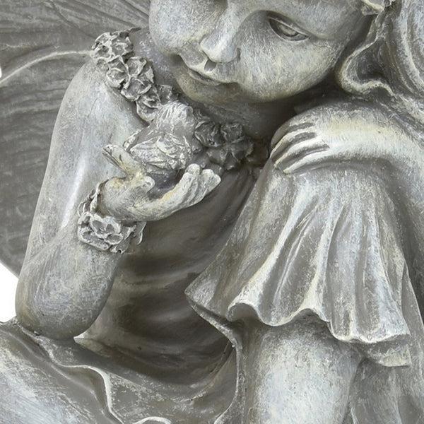 Benzara Nizy Fairy Angel Statue Figurine Outdoor Garden 21 Inch Gray Resin -BM324642