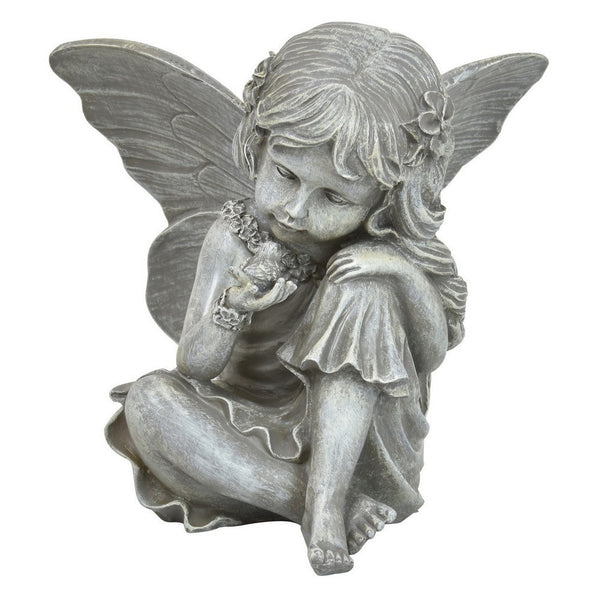 benzara Nizy Fairy Angel Statue Figurine Outdoor Garden 21 Inch Gray Resin -BM324642