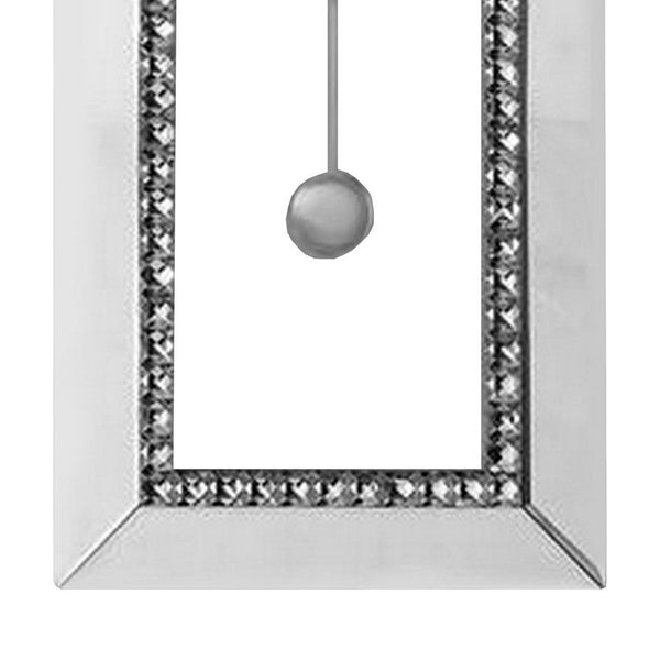 Benzara Noe 30 Inch Wall Clock Crystal Diamond Inlaid Trim Pendulum White - BM275471