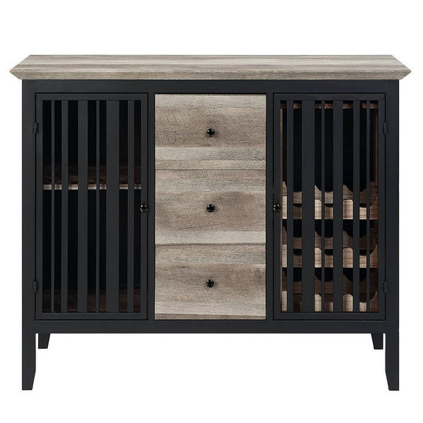 Benzara Nori 47 Inch Sideboard Buffet 3 Drawers Antique Oak Brown And Black - BM309442