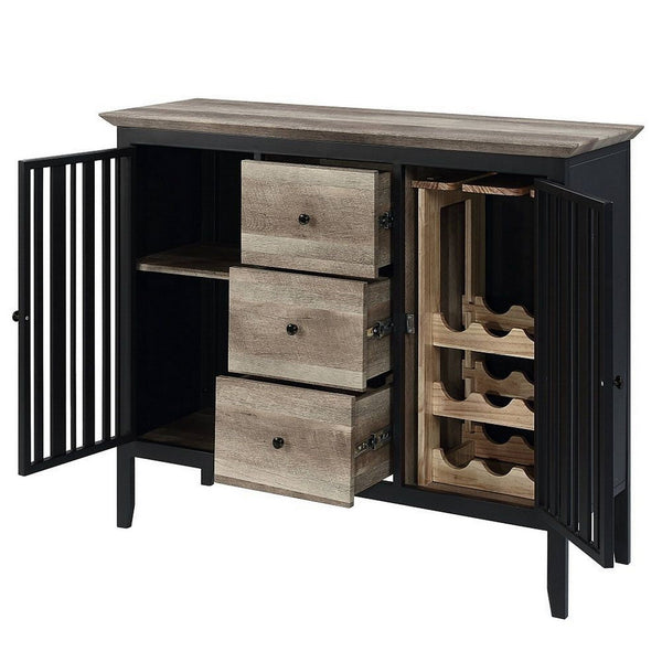 Benzara Nori 47 Inch Sideboard Buffet 3 Drawers Antique Oak Brown And Black - BM309442