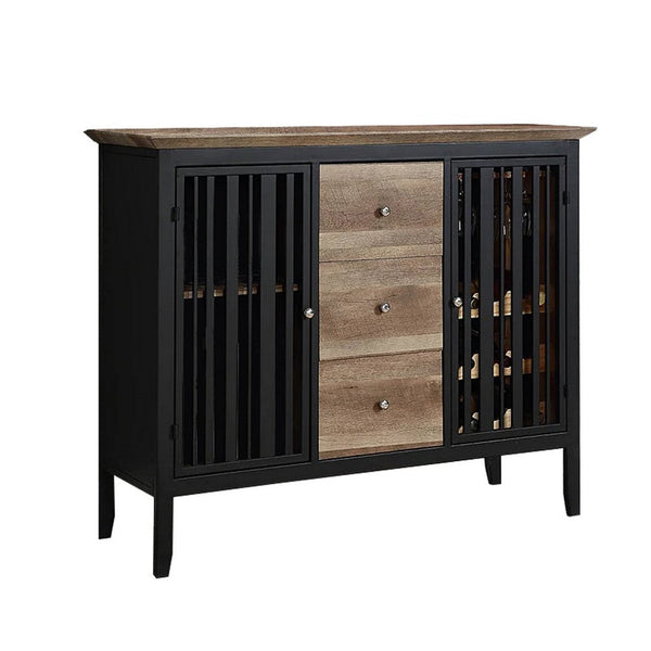 benzara Nori 47 Inch Sideboard Buffet 3 Drawers Antique Oak Brown and Black - BM309442