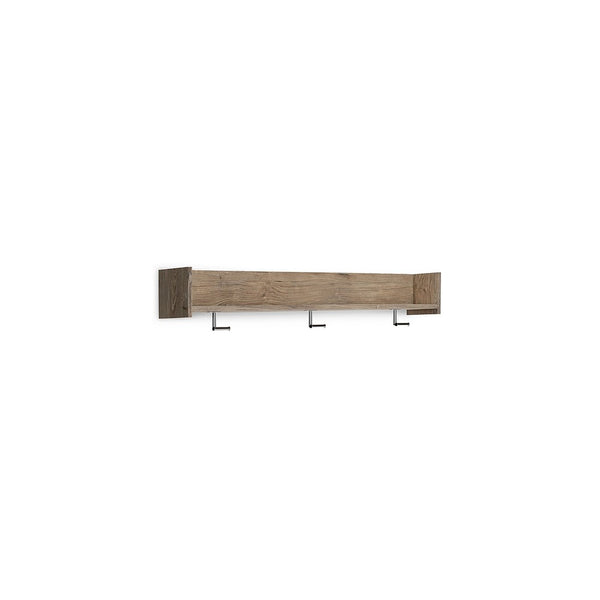 Benzara Olia Wall Mounted Coat Rack 3 Hooks And Shelf Light Dry Brown Wood -BM330031