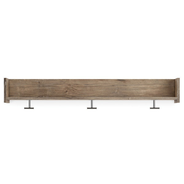 Benzara Olia Wall Mounted Coat Rack 3 Hooks And Shelf Light Dry Brown Wood -BM330031