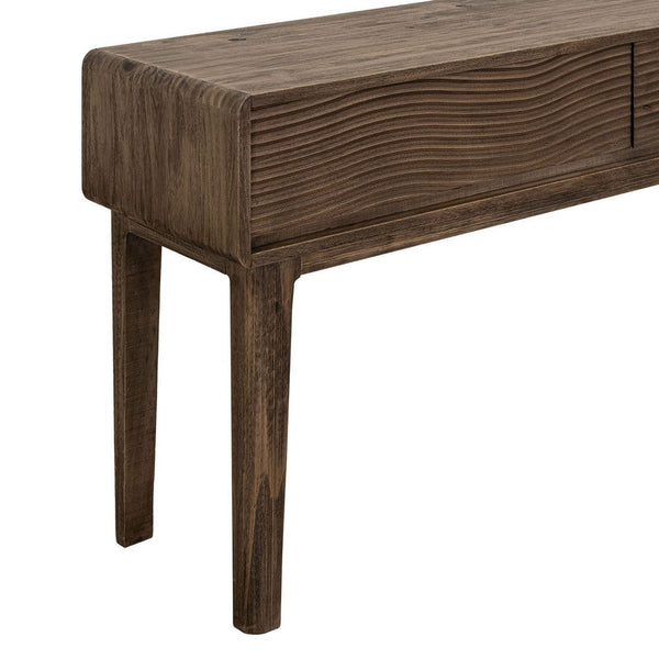 Benzara Oly Sofa Console Table 2 Drawer Natural Brown Melina Wood 55 Inch -BM334262