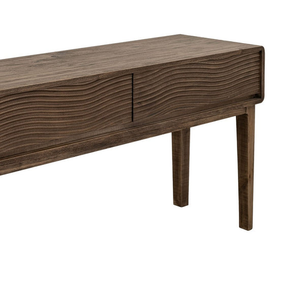 Benzara Oly Sofa Console Table 2 Drawer Natural Brown Melina Wood 55 Inch -BM334262