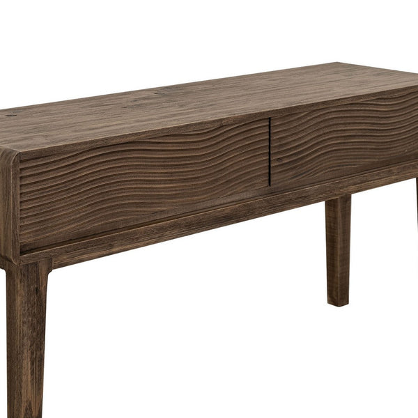 Benzara Oly Sofa Console Table 2 Drawer Natural Brown Melina Wood 55 Inch -BM334262