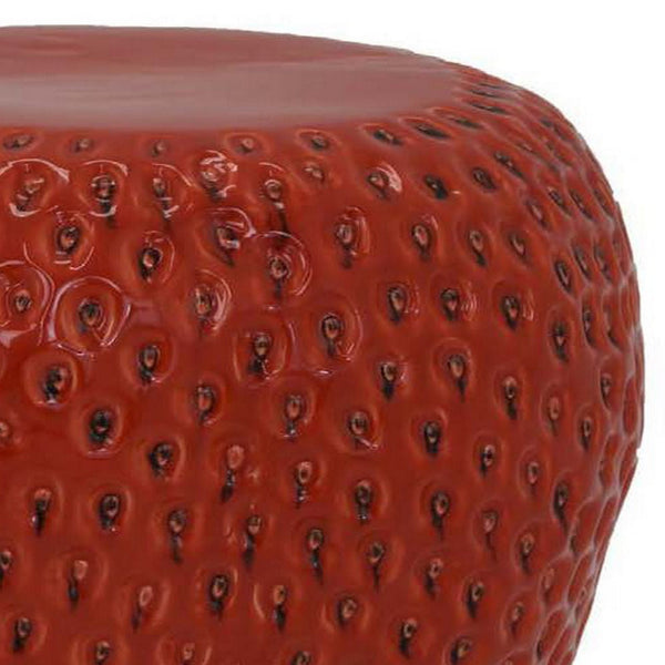 Benzara Oriha 18 Inch Plant Stand Garden Stool Strawberry Dotted Red Ceramic - BM312663