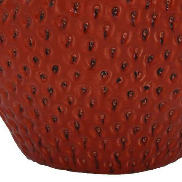 Benzara Oriha 18 Inch Plant Stand Garden Stool Strawberry Dotted Red Ceramic - BM312663