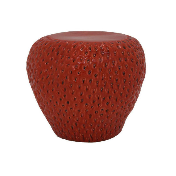 benzara Oriha 18 Inch Plant Stand Garden Stool Strawberry Dotted Red Ceramic - BM312663