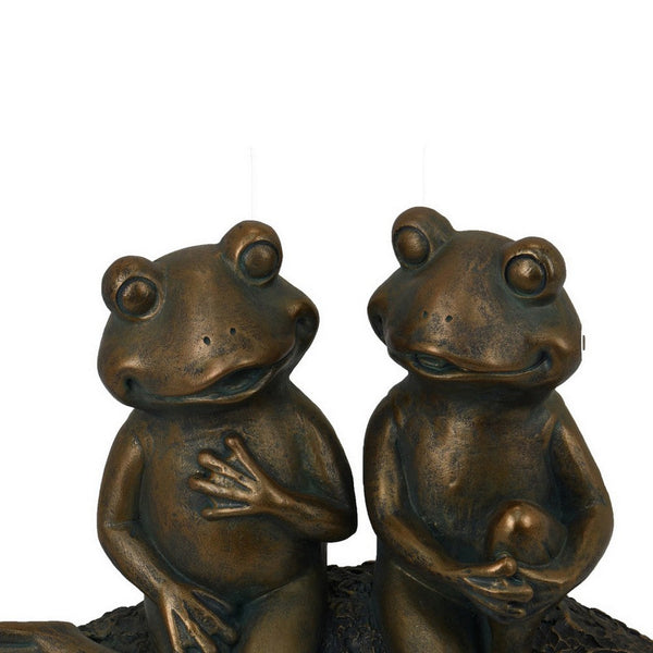 Benzara Outdoor Garden Statue Sculpture Frogs On A Log Gold Black 19 Inch -BM324623