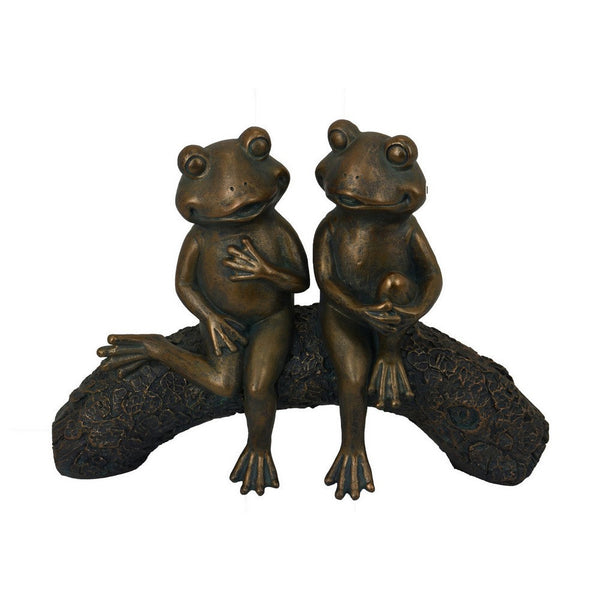 Benzara Outdoor Garden Statue Sculpture Frogs On A Log Gold Black 19 Inch -BM324623