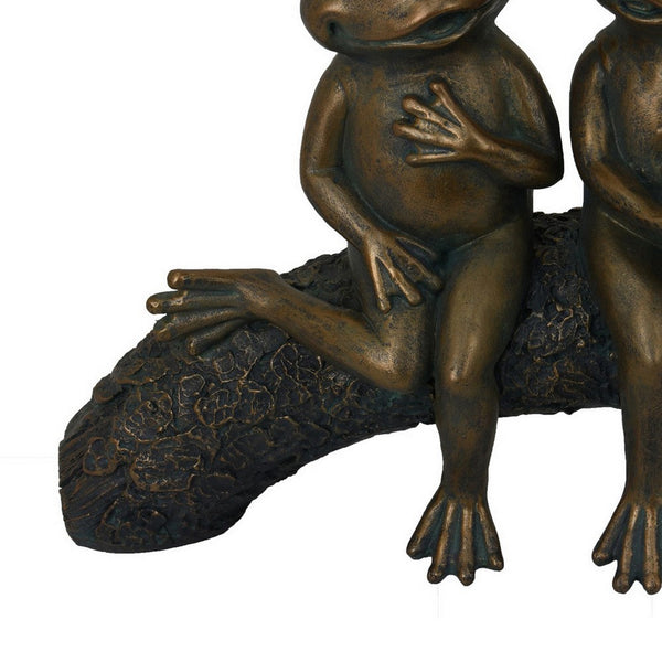 Benzara Outdoor Garden Statue Sculpture Frogs On A Log Gold Black 19 Inch -BM324623