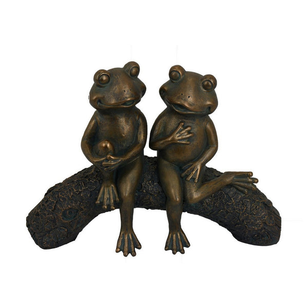 benzara Outdoor Garden Statue Sculpture Frogs on a Log Gold Black 19 Inch -BM324623