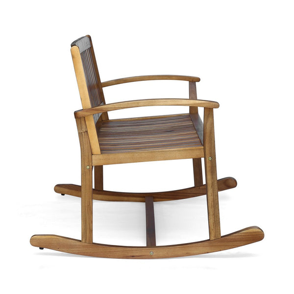 Benzara Outdoor Rocking Loveseat Bench 50 Inch Natural Brown Acacia Wood -BM325986