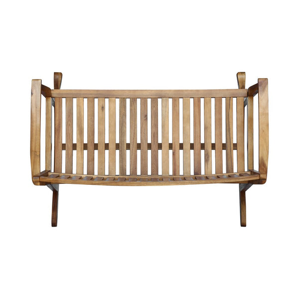 Benzara Outdoor Rocking Loveseat Bench 50 Inch Natural Brown Acacia Wood -BM325986