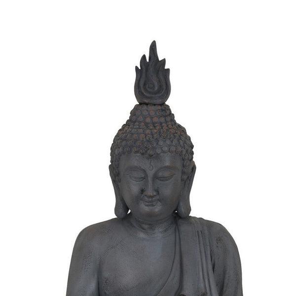 Benzara Outdoor Sitting Buddha Sculpture Meditating Charcoal Resin 42 Inch -BM324586