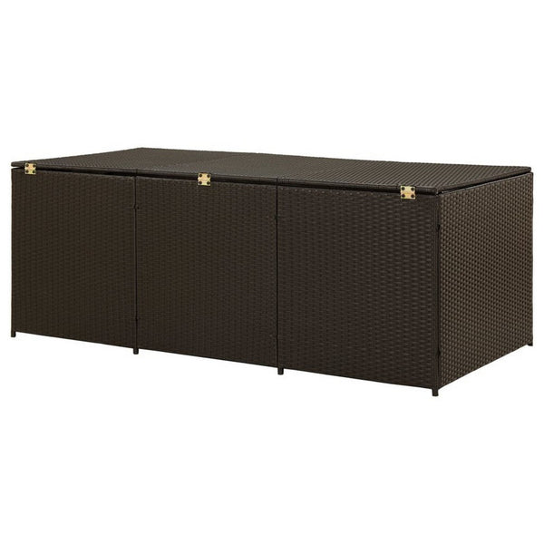 Benzara Outdoor Storage Box Brown Rattan 71 Inch Powder Coated Steel Frame -BM325684