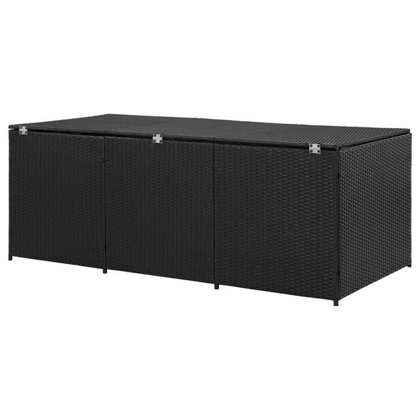 Benzara Outdoor Storage Box With Gas Lift 71 Inch Rectangular Black Rattan -BM326371