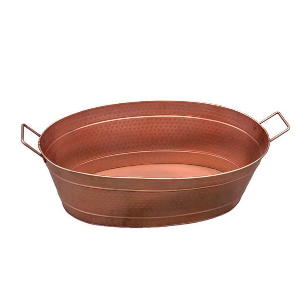 Benzara Oval Shape Hammered Texture Metal Tub With 2 Side Handles Copper - BM195214