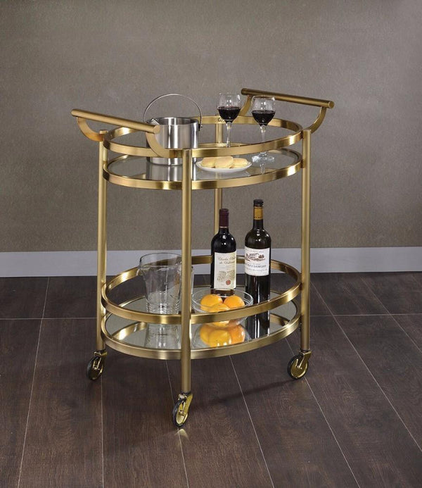 Benzara Oval Shaped Metal Serving Cart With 2 Shelves Silver - BM158855