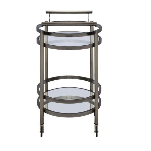 Benzara Oval Shaped Metal Serving Cart With 2 Shelves Silver - BM158855