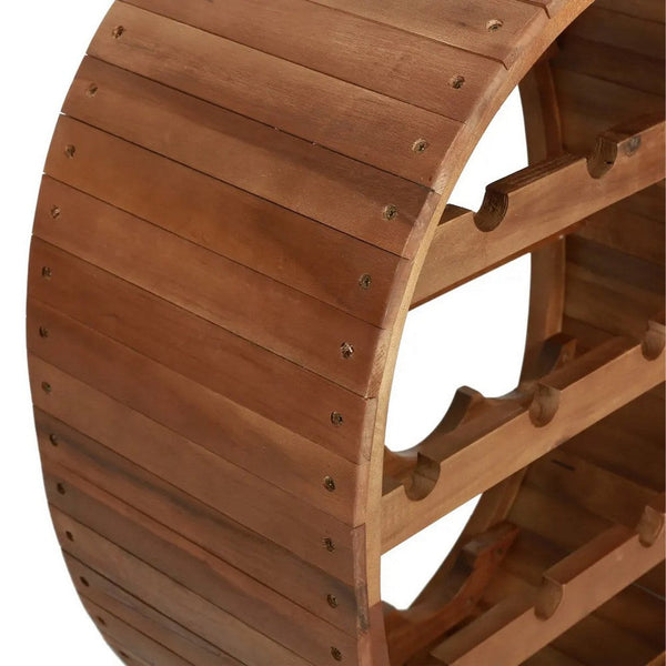 Benzara Oval Wine Rack 13 Bottles 35 Inch Tall Brown Solid Acacia Wood Frame -BM325574