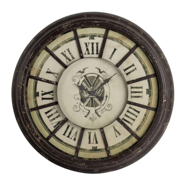 Benzara Oversized Wood And Metal Wall Clock With Distressed Details Antique Gray And Cream - BM196307