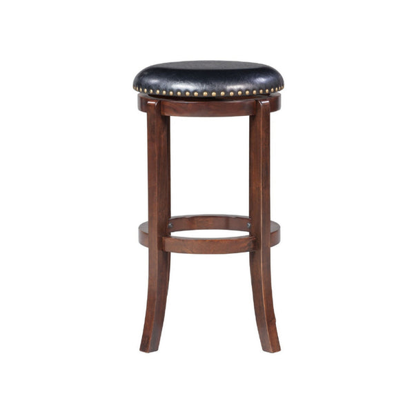 Benzara Ovi 29 Inch Swivel Bar Stool Nailhead Trim Walnut Brown Faux Leather - BM299369