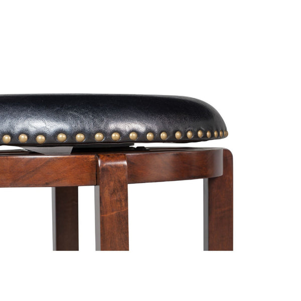 Benzara Ovi 29 Inch Swivel Bar Stool Nailhead Trim Walnut Brown Faux Leather - BM299369