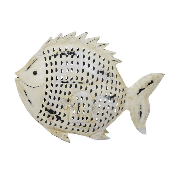 Benzara Painted Decorative Fish Intricate Scale Details White Metal 26 Inch -BM324575