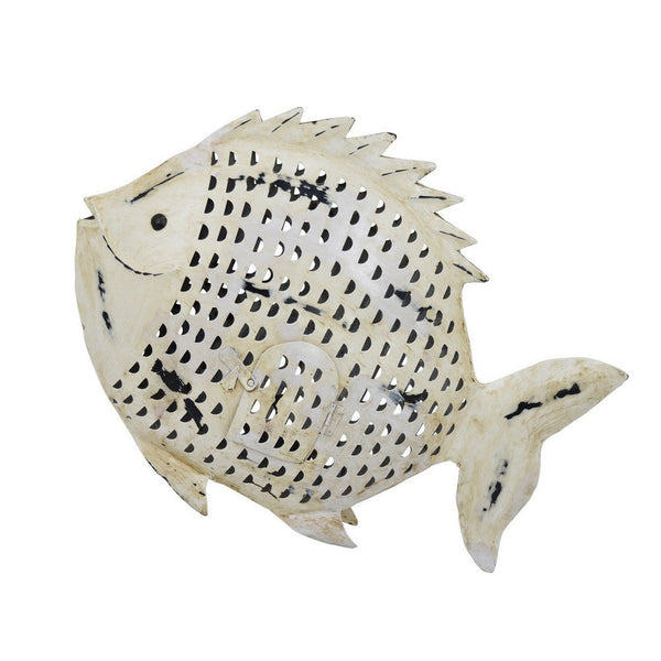 Benzara Painted Decorative Fish Intricate Scale Details White Metal 26 Inch -BM324575