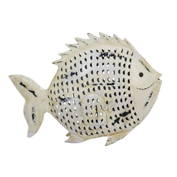 Benzara Painted Decorative Fish Intricate Scale Details White Metal 26 Inch -BM324575