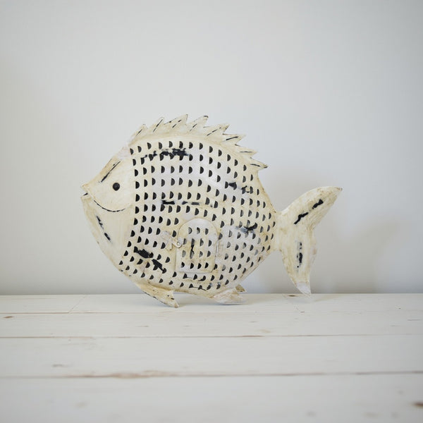 benzara Painted Decorative Fish Intricate Scale Details White Metal 26 Inch -BM324575