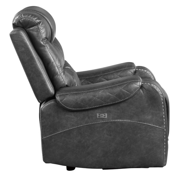 Benzara Paul 38 Inch Power Swivel Glider Recliner Chair USB Gray Faux Leather - BM316054
