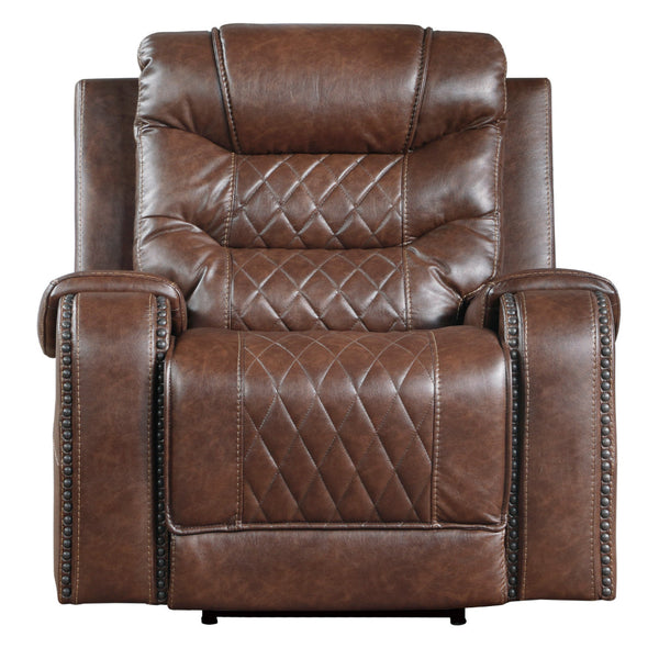 Benzara Paul 38 Inch Power Swivel Glider Recliner Chair USB Brown Faux Leather - BM316053