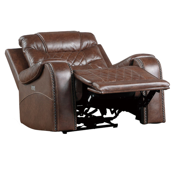 Benzara Paul 38 Inch Power Swivel Glider Recliner Chair USB Brown Faux Leather - BM316053