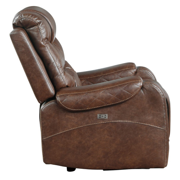 Benzara Paul 38 Inch Power Swivel Glider Recliner Chair USB Brown Faux Leather - BM316053