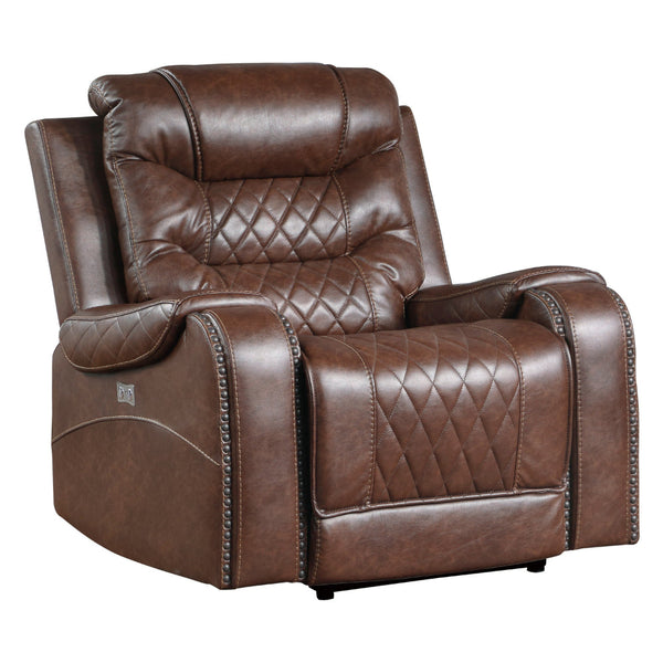 benzara Paul 38 Inch Power Swivel Glider Recliner Chair USB Brown Faux Leather - BM316053