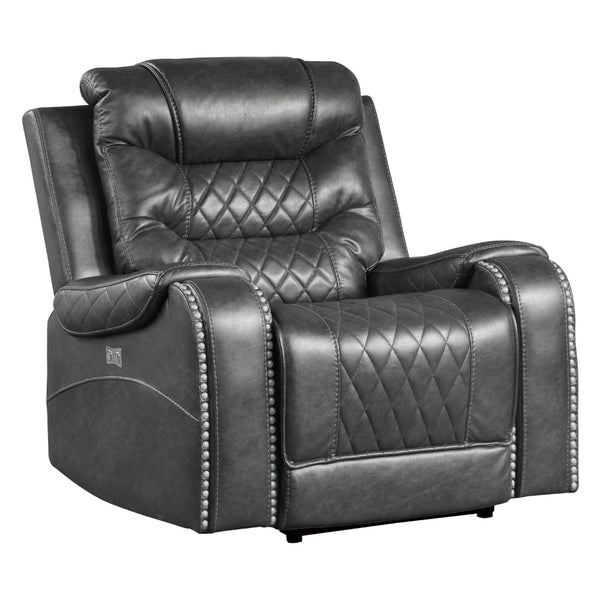 benzara Paul 38 Inch Power Swivel Glider Recliner Chair USB Gray Faux Leather - BM316054