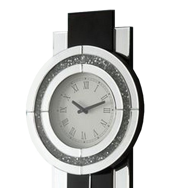 Benzara Pendulum Wall Clock With Mirror Trim And Round Shape Silver - BM268981