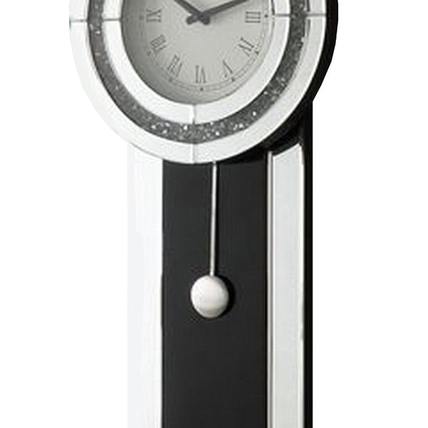 Benzara Pendulum Wall Clock With Mirror Trim And Round Shape Silver - BM268981