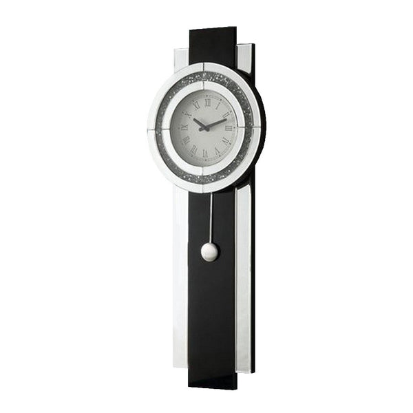 benzara Pendulum Wall Clock with Mirror Trim and Round Shape Silver - BM268981