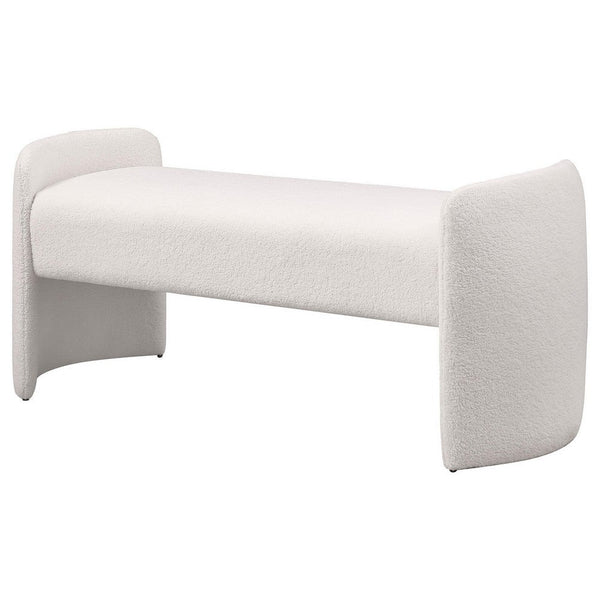 Benzara Perie Accent Bench Modern Ivory Boucle Soft Foam Cushions 55 Inch -BM329652