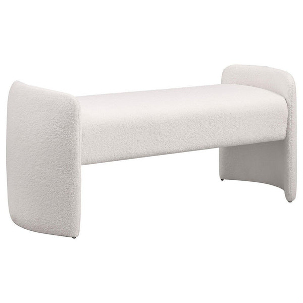 benzara Perie Accent Bench Modern Ivory Boucle Soft Foam Cushions 55 Inch -BM329652