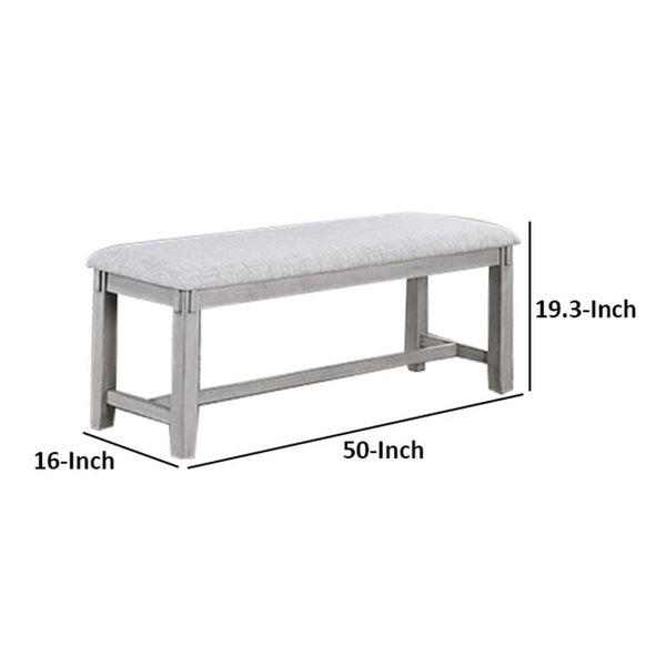 Benzara Peter 50 Inch Dining Bench Fabric Upholstery Cushioned Driftwood Gray - BM310253